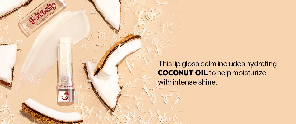 This lip gloss balm includes hydrating Coconut Oil to help moisturize with intense shine.